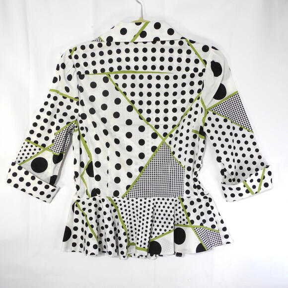 Mishka Art To wear Polka Dot Top Sz S Peplum Front Button Blouse Black &‎ White - Picture 4 of 11